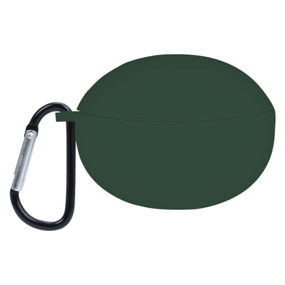 Dark green silicone earphone protective case with black carabiner loop