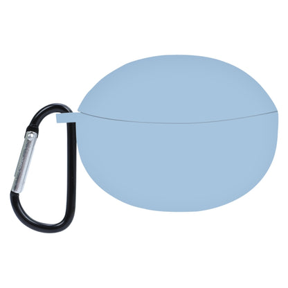 Light blue silicone earphone protective case with black carabiner loop