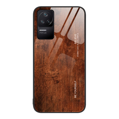 Wood grain phone protective case in brown with raised camera cutouts and black protective rim