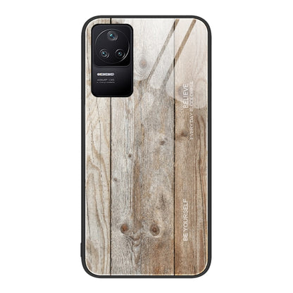 Wood-grain protective phone case in light beige/gray with camera cutouts.