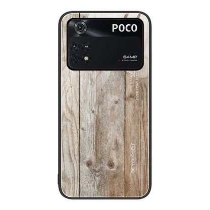 Wood grain glass phone case with light beige wood pattern and black edges