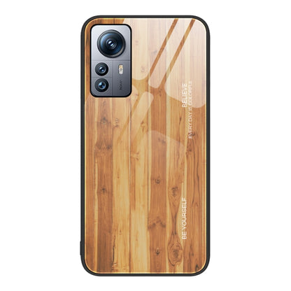 Wood grain glass phone case with tan wood plank pattern and black border