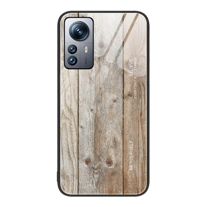 Wood grain glass phone case with pale gray wood planks and black border