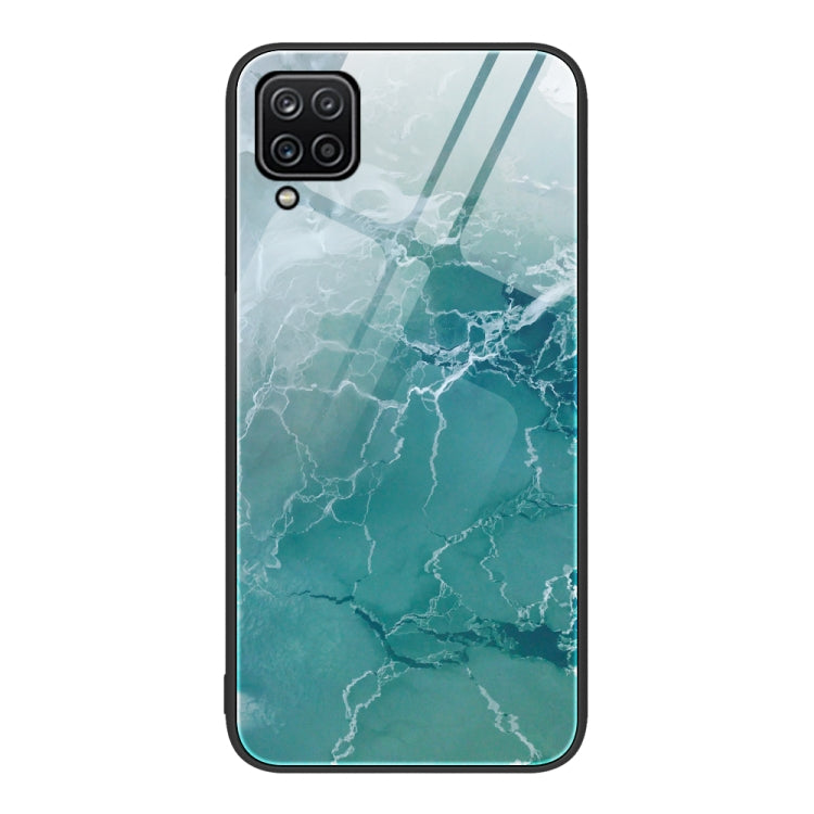 Glass protective phone case with teal beach crackle and marble lines pattern
