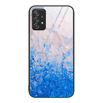Blue and white marble protective phone case with camera cutout and raised edges