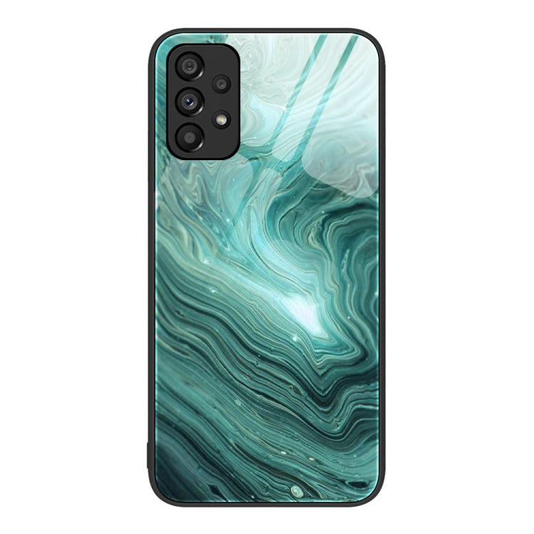 Dark teal liquid-marble protective phone case with camera cutout and raised edges