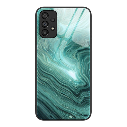 Dark teal liquid-marble protective phone case with camera cutout and raised edges