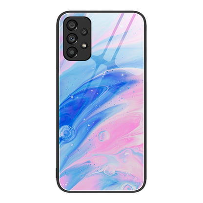 Pink and blue swirl marble protective phone case with camera cutout at top left
