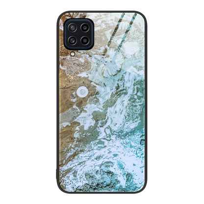 Marble pattern glass phone case with green and blue swirls, glossy back