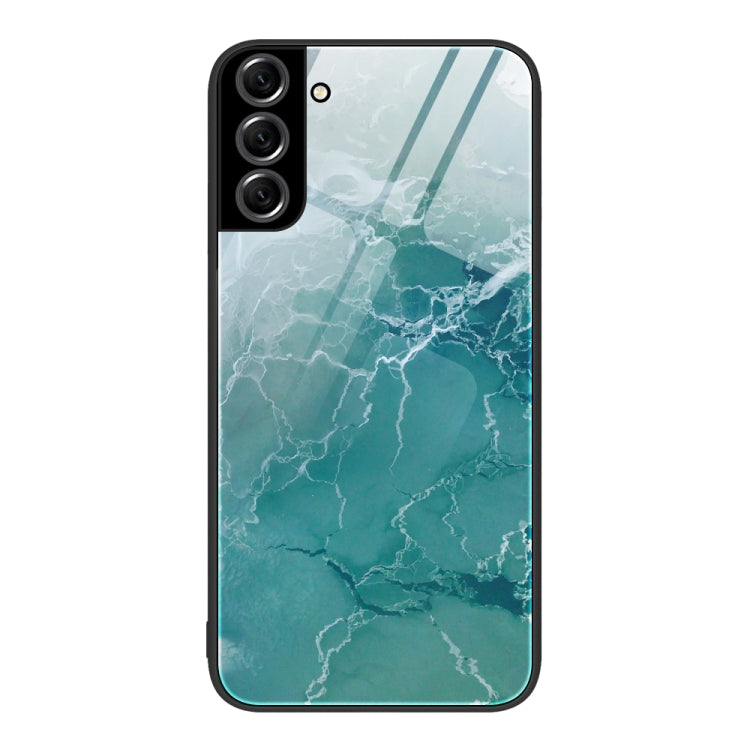 Protective phone case with teal marble network lines and black frame