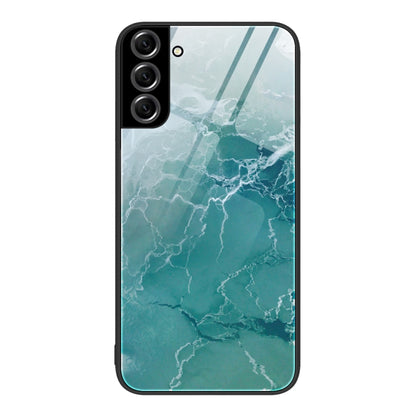 Protective phone case with teal marble network lines and black frame