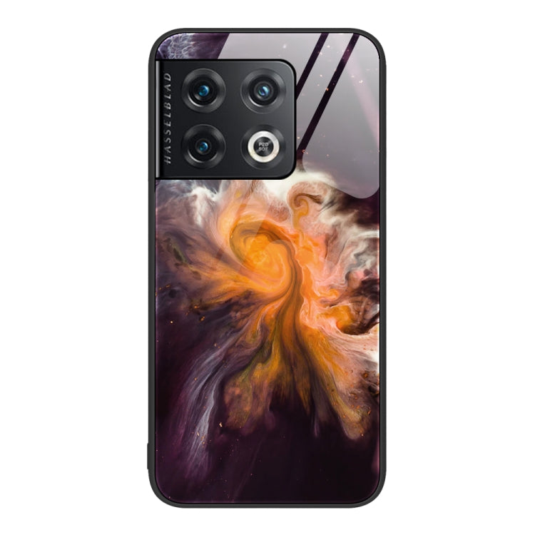 Protective phone case with fiery orange and purple marble swirl pattern