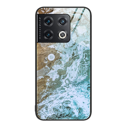 Protective phone case with beige and green rocky marble texture pattern