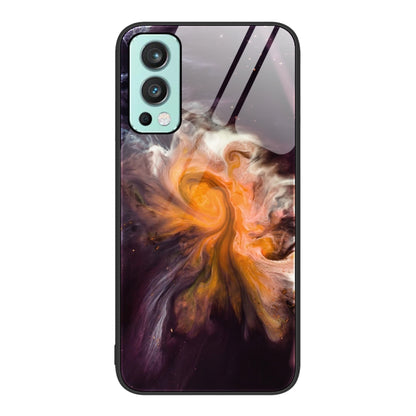 Protective phone case with fiery orange and purple marble swirl pattern
