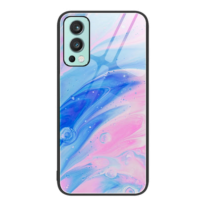 Marble pattern glass protective phone case, pink blue swirl with diagonal stripe lines