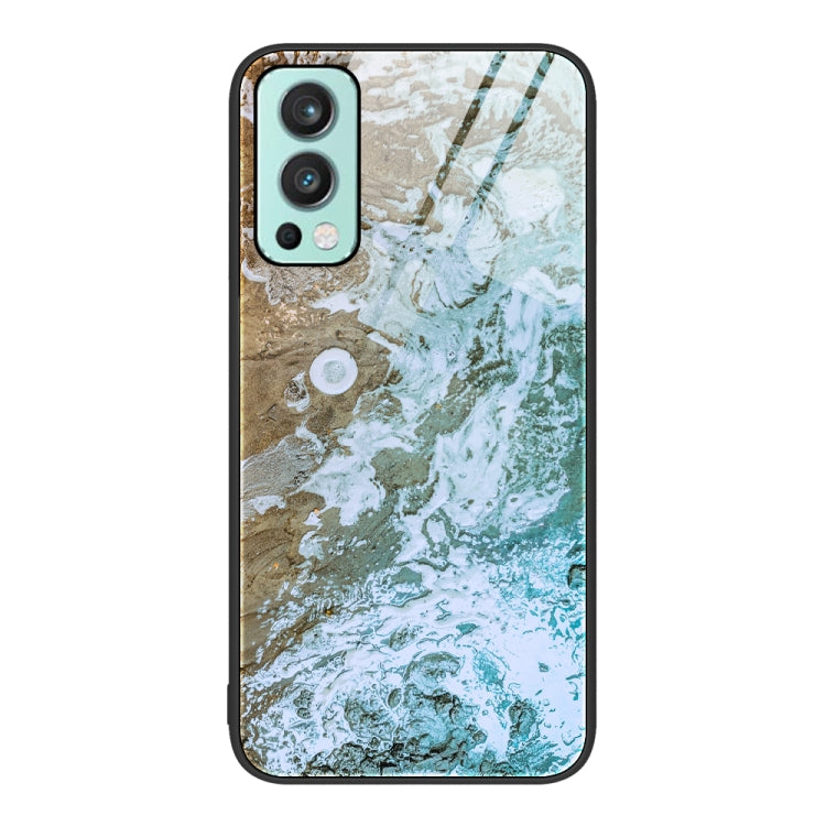 Marble pattern glass protective phone case, beige and green marbling with white swirls
