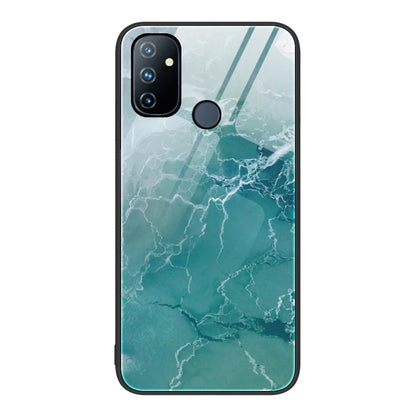 Marble pattern glass protective phone case, teal cracked marble look with diagonal stripe accents