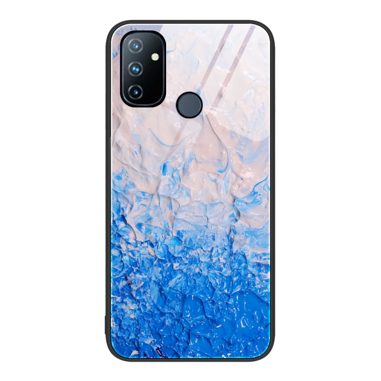 Marble pattern glass protective phone case, pale pink and blue marble with diagonal stripe marks