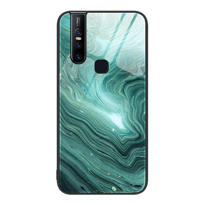 Protective phone case with teal green marble wave pattern and camera cutout