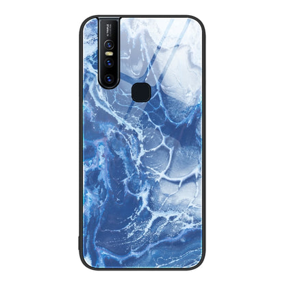 Protective phone case with blue marble water pattern and camera cutout