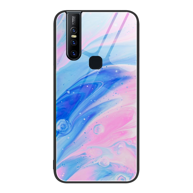 Protective phone case with pink and blue liquid marble wave pattern and camera cutout
