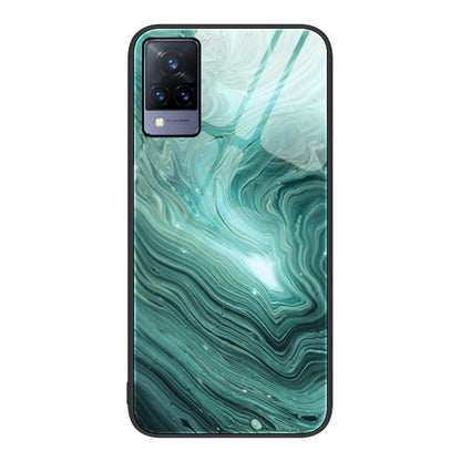 Protective phone case with teal ocean marble wave pattern and camera cutout
