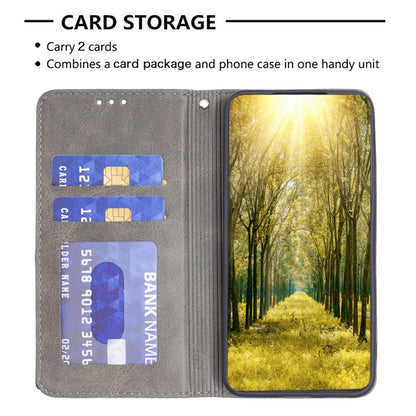 Grey magnetic wallet phone case with card slots and flip cover, holds phone and cards