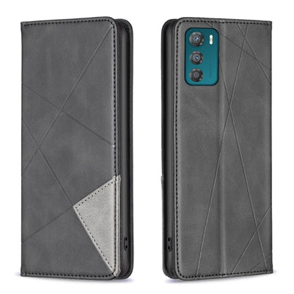 Dark gray leather folio phone case with geometric pattern and gray inner card panel