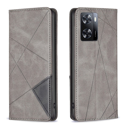 Grey magnetic wallet phone case with geometric pattern, protective rear cover for camera
