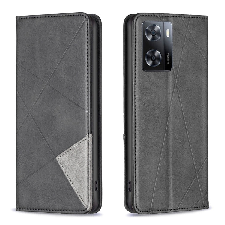 Dark gray leather folio phone case with geometric design and gray inner card panel