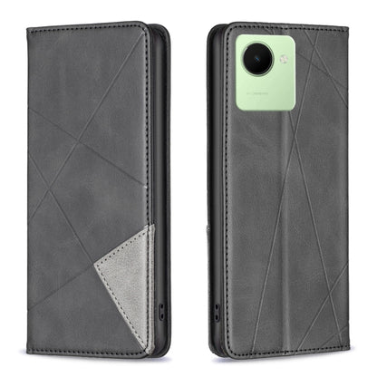 Dark gray leather folio phone case with geometric lines and gray inner card panel