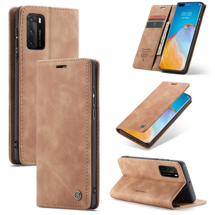 Tan leather flip wallet case with card slot and stand for Huawei P40, P40 Pro, P40 Lite