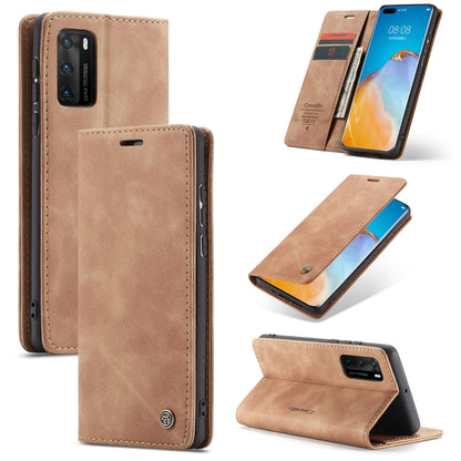 Tan leather flip wallet case with card slot and stand for Huawei P40, P40 Pro, P40 Lite