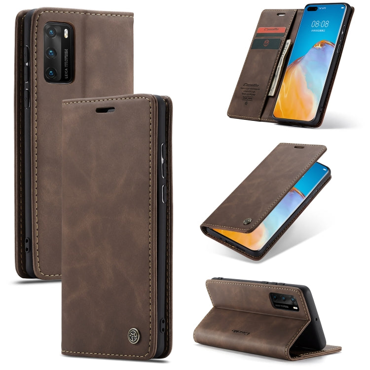 Coffee brown leather flip phone case with card slot, wallet and kickstand, multi-view