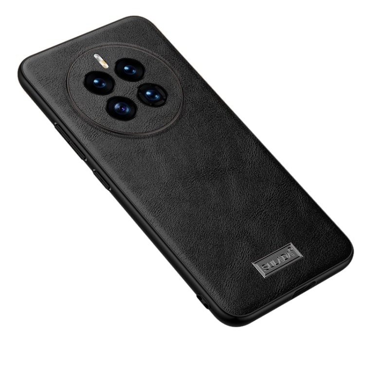 Black leather phone case with camera cutout and TPU shockproof bumper