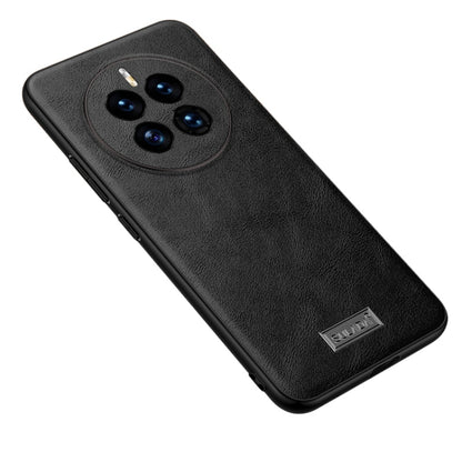 Black leather phone case with camera cutout and TPU shockproof bumper