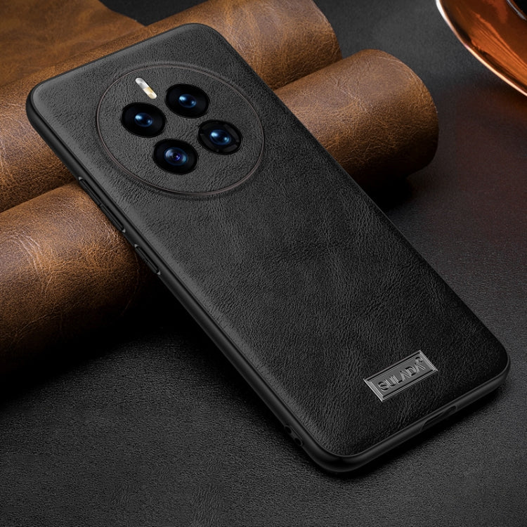 Black leather phone case with camera cutout and TPU shockproof bumper