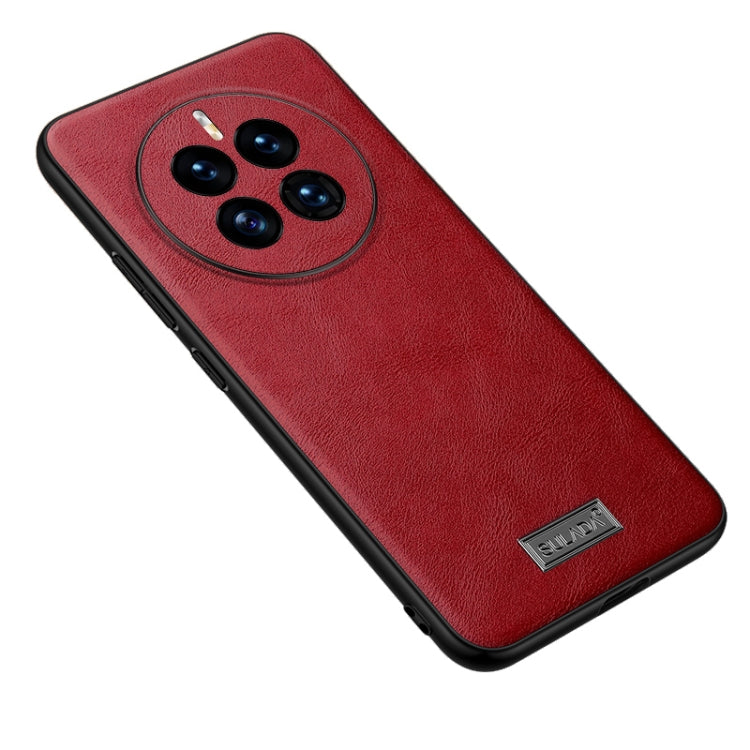 Red leather phone case with camera cutout and TPU shockproof bumper