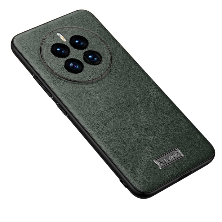 Green leather phone case with camera cutout and TPU shockproof bumper