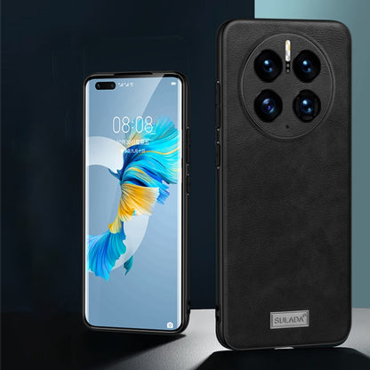Black leather protective phone case with TPU, camera cutouts and logo patch