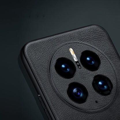 Black textured leather phone case with TPU, close-up of camera lens cutouts