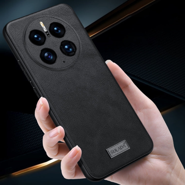 Black leather protective phone case with TPU, logo patch and camera cutouts