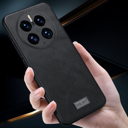 Black leather protective phone case with TPU, logo patch and camera cutouts