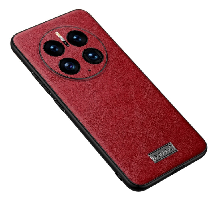 Red leather phone case with camera cutout and TPU shockproof bumper