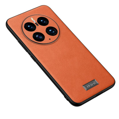 Orange handmade leather phone case with TPU shock protection, camera cutouts