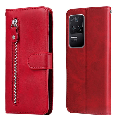 Red leather flip phone wallet case with vertical zipper and magnetic flap closure