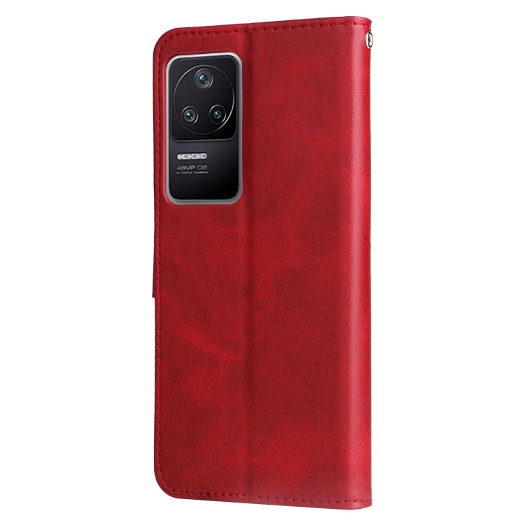 Red leather flip phone wallet case with centered camera cutout on the back