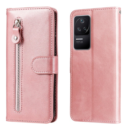 Rose gold leather flip phone wallet case with vertical zipper and magnetic closure
