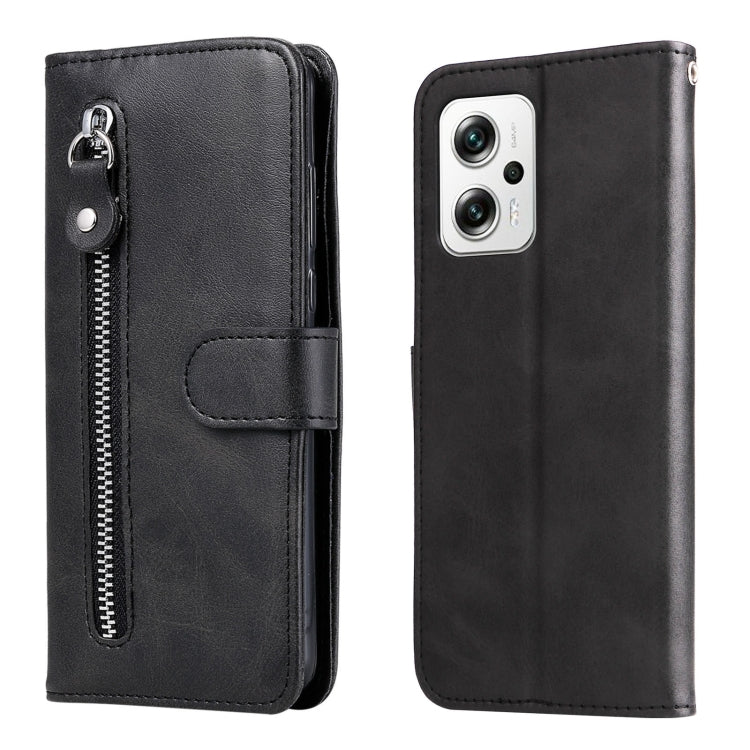 Black leather flip phone case with horizontal zipper and magnetic snap closure