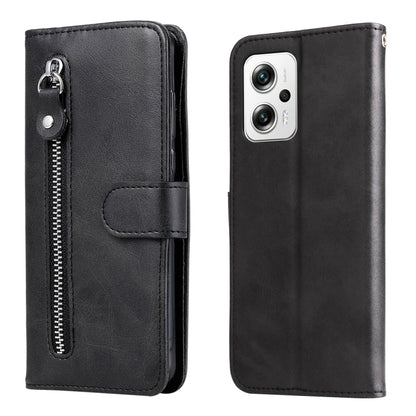 Black leather flip phone case with horizontal zipper and magnetic snap closure
